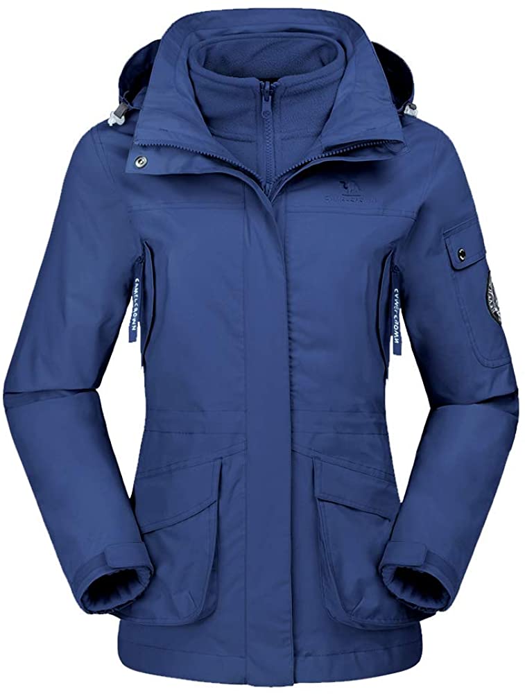 CAMELSPORTS Womens Waterproof Ski Jacket Windproof Softshell 3-in-1 Jacket Outdoor Warm Fleece Jacket Winter Raincoat
