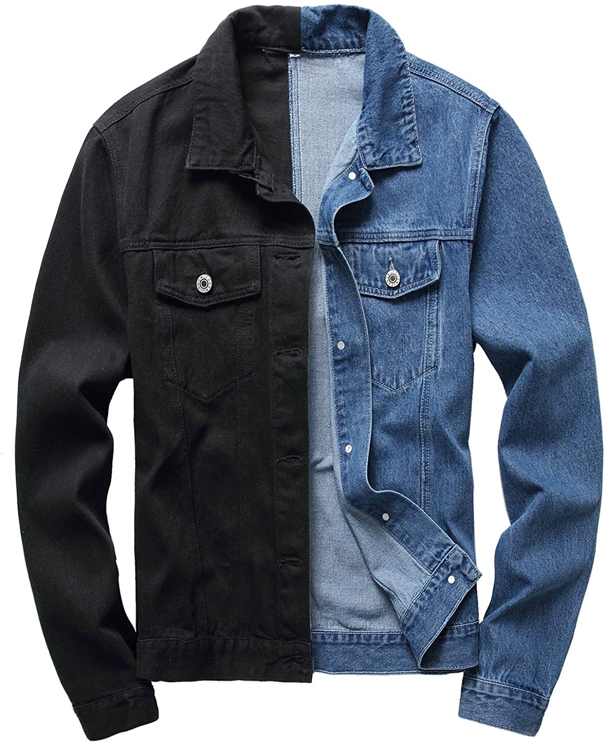 LAMKUKU Mens Denim Jacket Ripped Slim Jean Jacket Coat for Men 