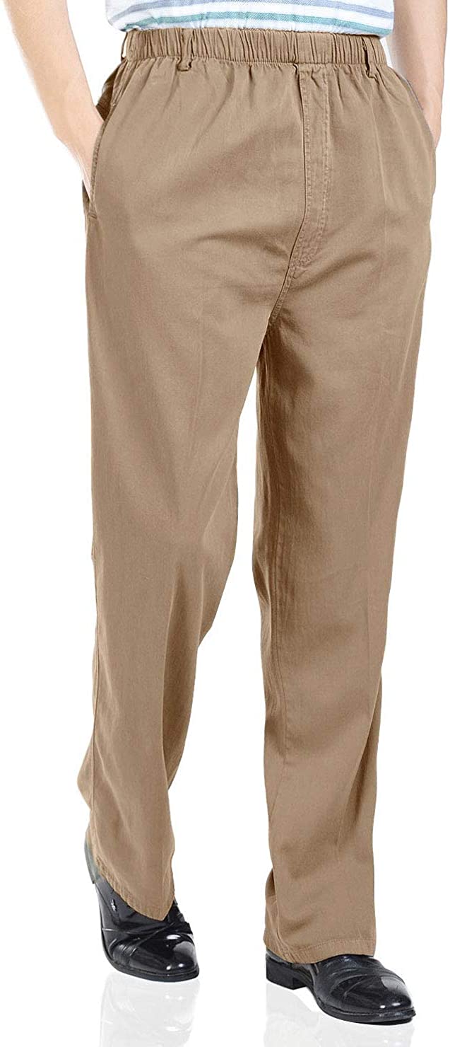 Soojun Mens Lightweight Full Elastic Waist Relaxed Fit Twill Casual Pants