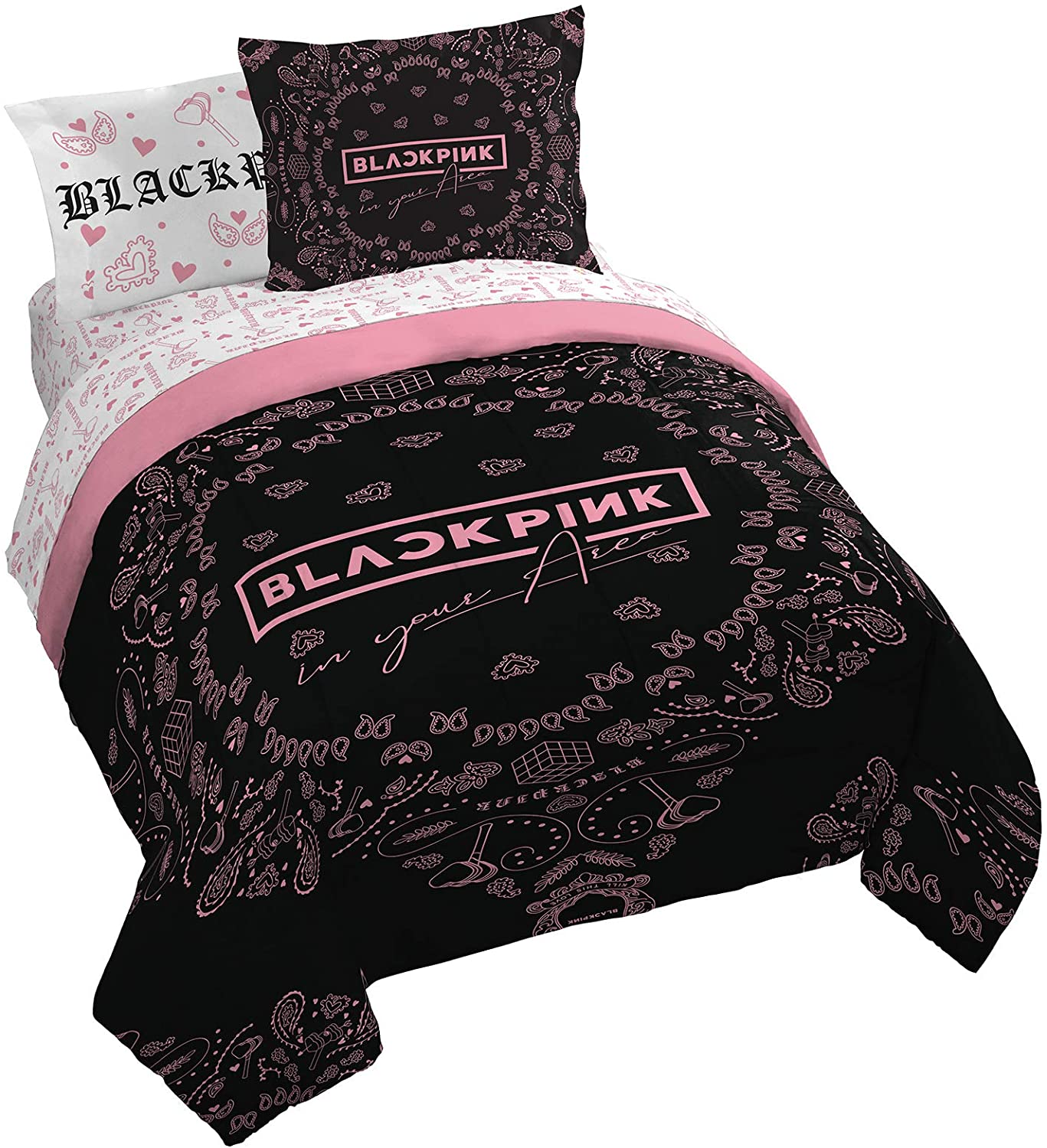 Comforter sets full pink and black louis vuitton bedding set