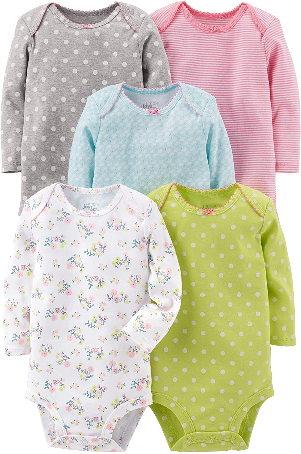 Pack of 5 Simple Joys by Carters Baby Girls 5-Pack Long-Sleeve Bodysuit 