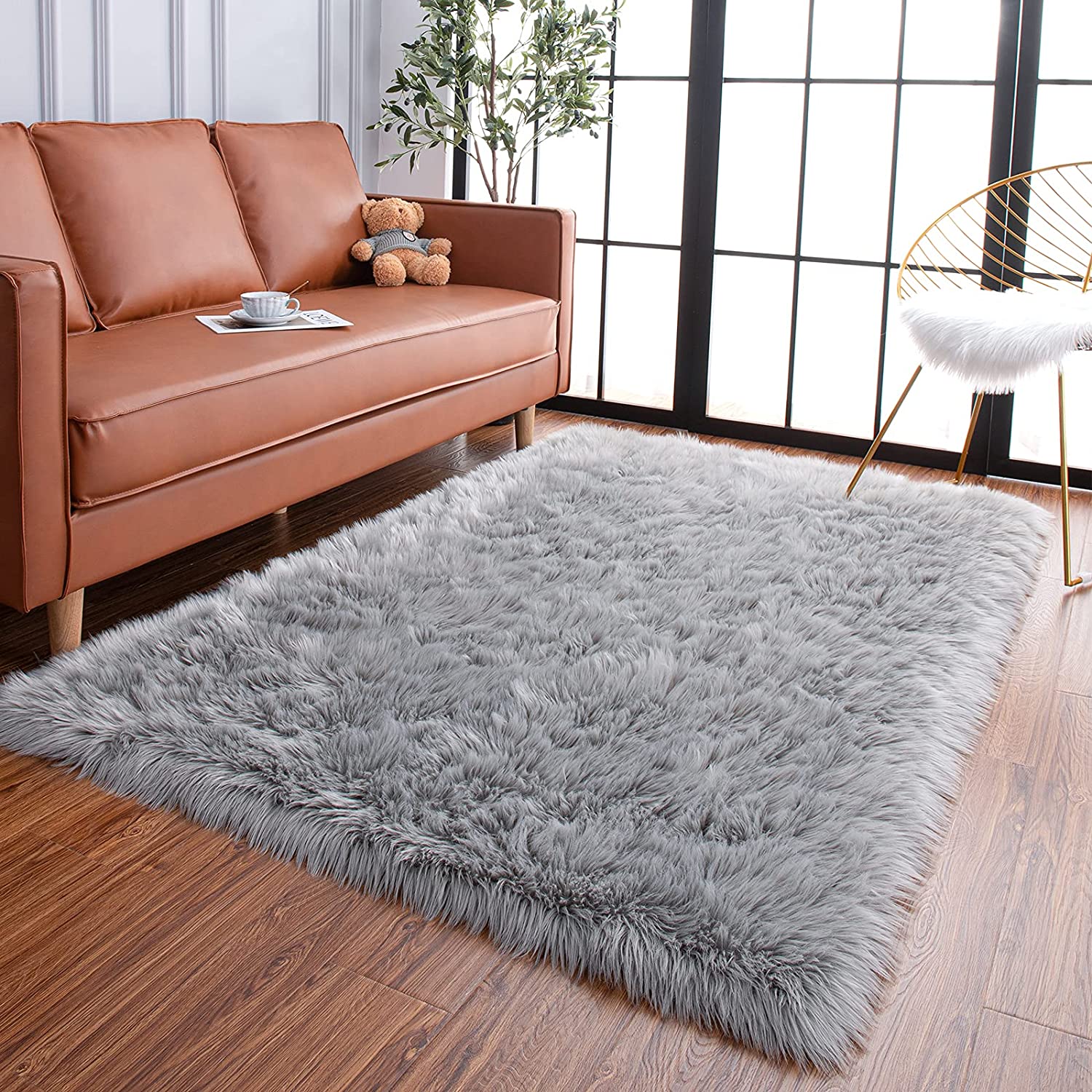 YJ.GWL Super Soft Faux Sheepskin Fur Area Rugs for Bedroom Floor Shaggy Plush 2 