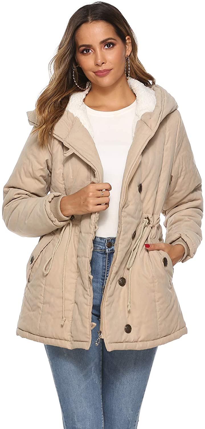Eleter Womens Warm Winter Coat Plus Size Hoodie Parkas Overcoat Fleece Outwear Jacket with Drawstring 