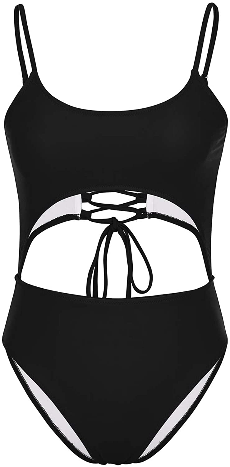 Meyeeka Womens Scoop Neck Cut Out Front Lace Up Back High Cut Monokini ...