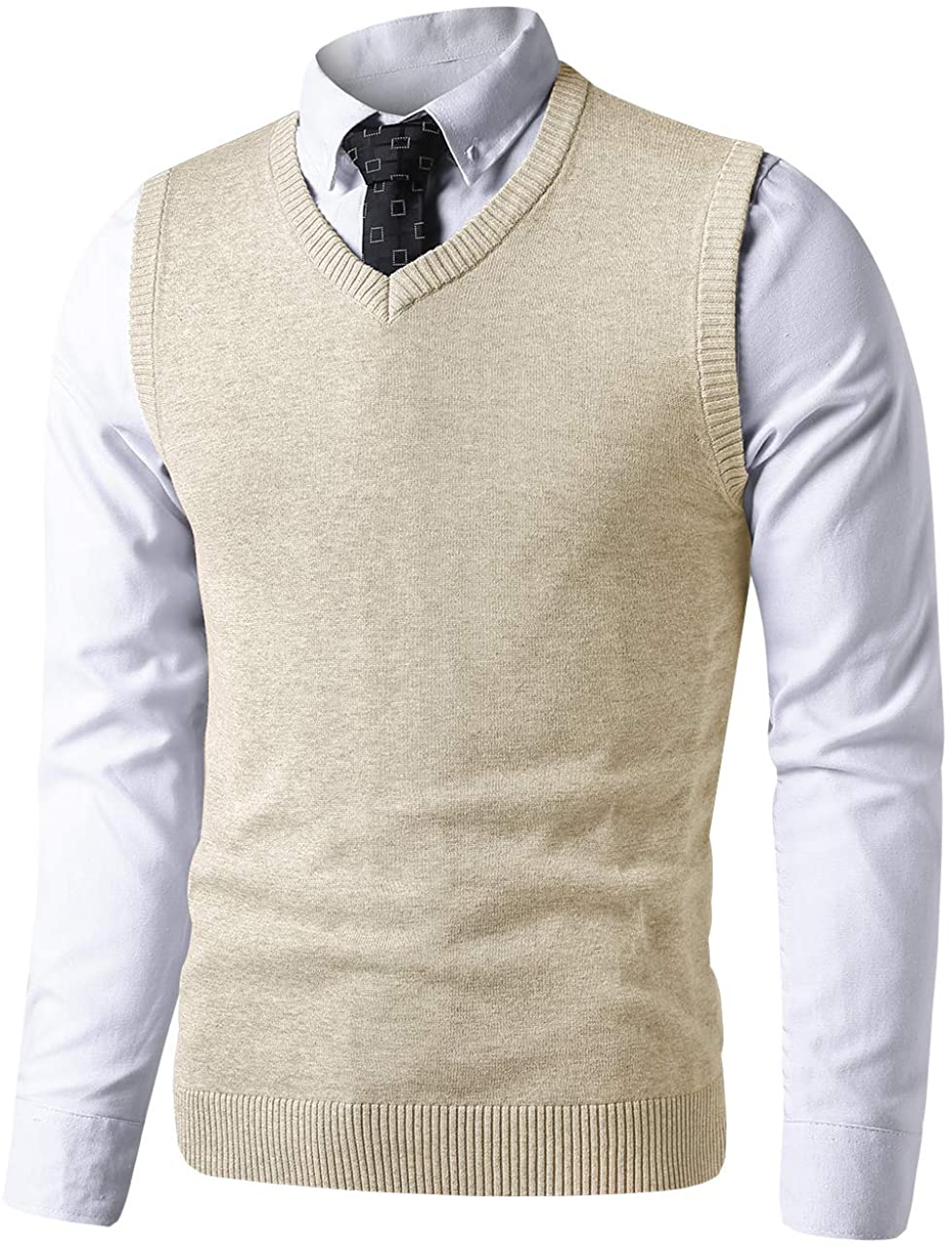 LTIFONE Mens Slim Fit V Neck Sweater Vest Basic Plain Short Sleeve Sweater  Pullo