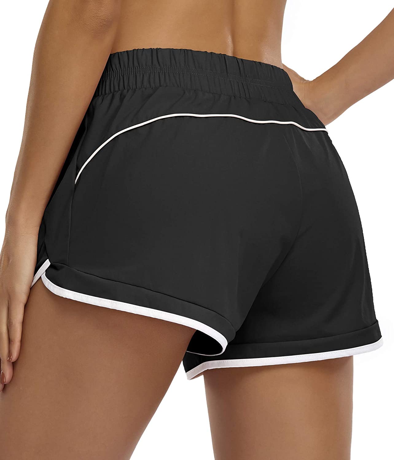 Blevonh Women Elastic Waist Double Layer Casual Running Shorts with Side Pockets