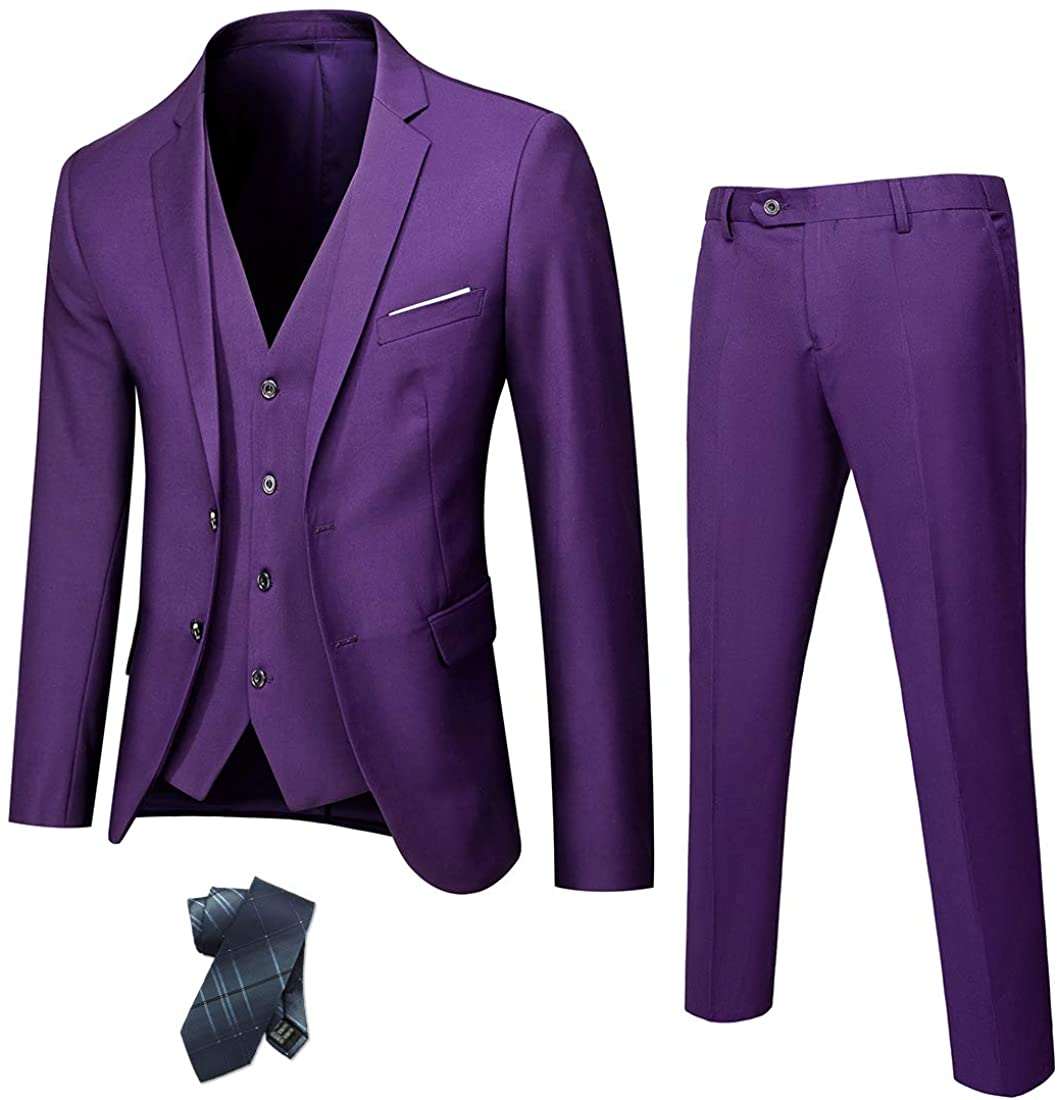 Pre-owned Ynd Men's Slim Fit 2 Button 3 Piece Suit Set, Solid Blazer ...