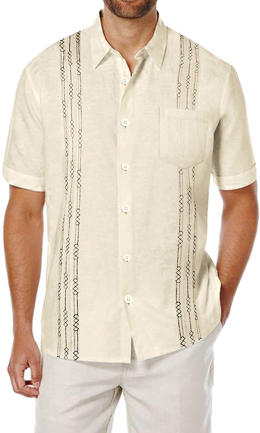 COOFANDY Men's Waffle Shirt Button Down Short Sleeve Shirt Loose Fit Cuban  Beach Tops