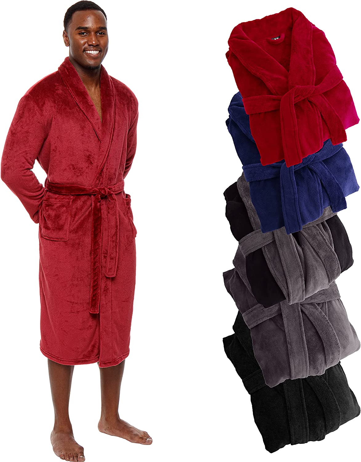 Mens Robe Hooded Wrap Style - Mid Length Plush Fleece Bathrobe by Ross  Michaels : : Clothing, Shoes & Accessories