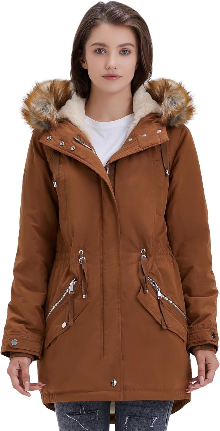 ROYAL MATRIX Women's Winter Coats Fleece Lined Parka Jacket Hooded Long  Winter W