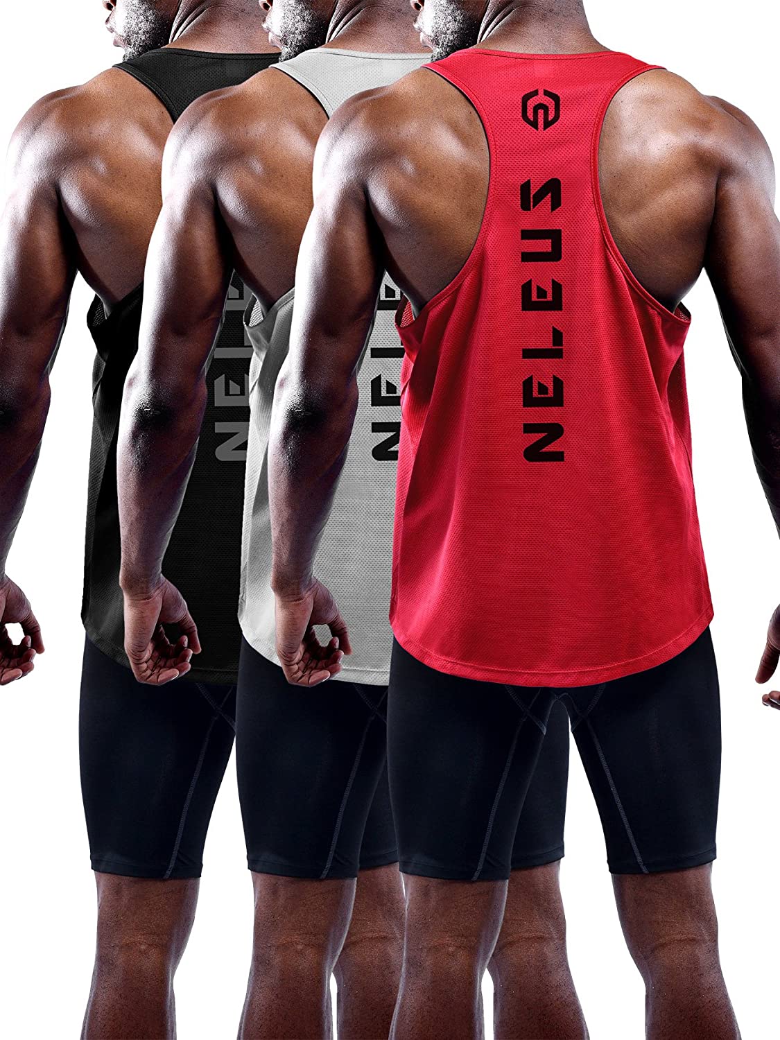 Neleus Men's 3 Pack Dry Fit Y-Back Muscle Tank Top