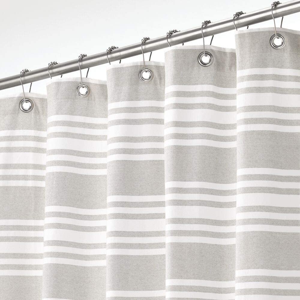 Cotton Stripe Fabric Shower Curtain, 76 Inch Fabric Shower Curtain
