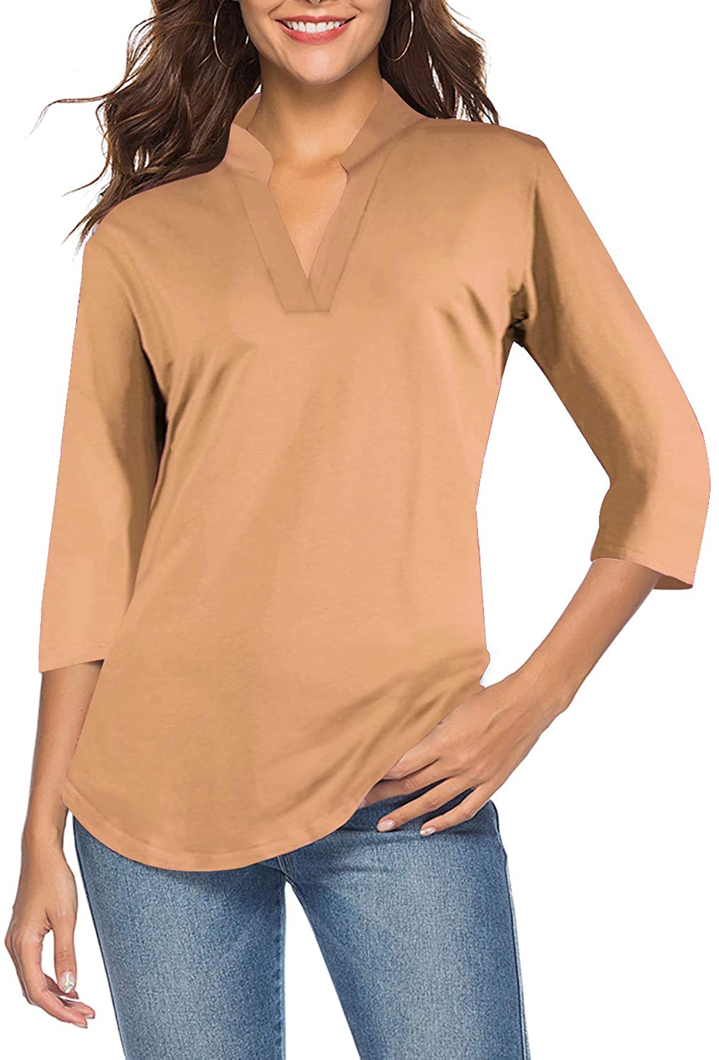 CEASIKERY Women's 3/4 Sleeve V Neck Tops Casual Tunic Blouse Loose Shirt at   Women's Clothing store