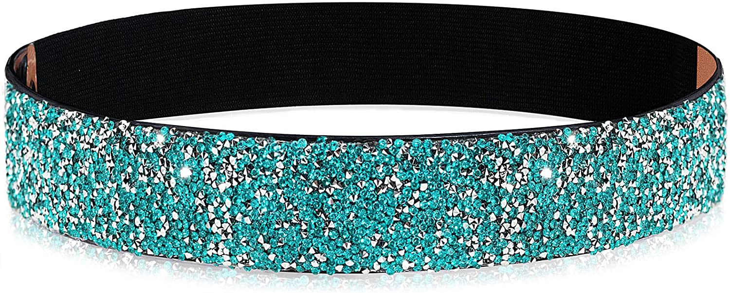 DTWAWA Stretchy Rhinestone Belt For Women Elastic Bling Crystal Wide Waist Dress | EBay