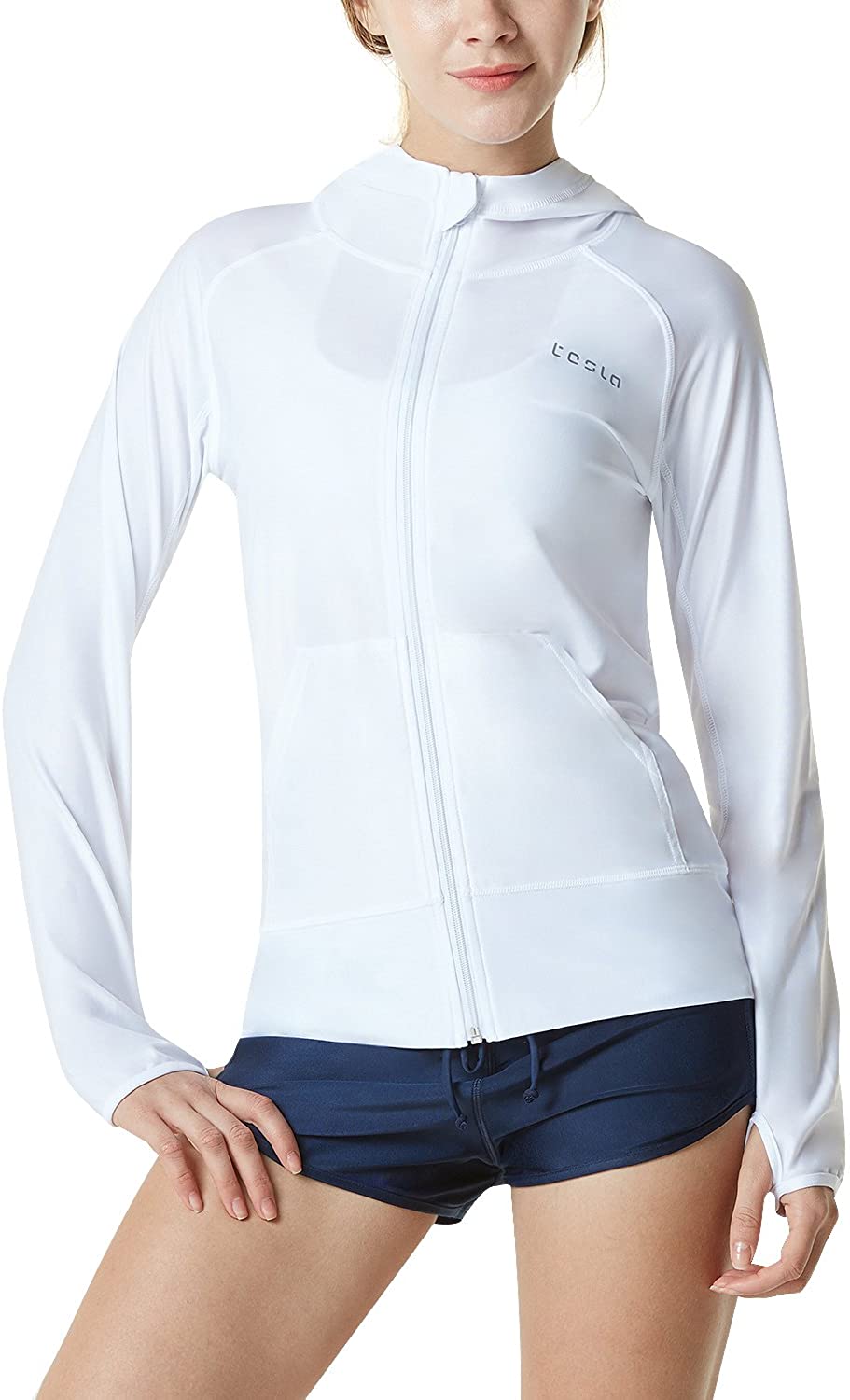TSLA Women's Hoodie Zip Front Rash Guard UV/SPF Sunscreen Wetsuit Swimsuit Top Long Sleeve Swim Shirts UPF 50 