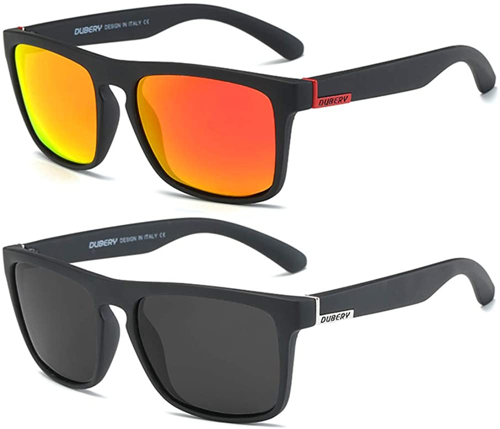 DUBERY Retro Square Polarized Sunglasses for Men Women 100% UV Protection  Vintage Driving Fishing Shades D001