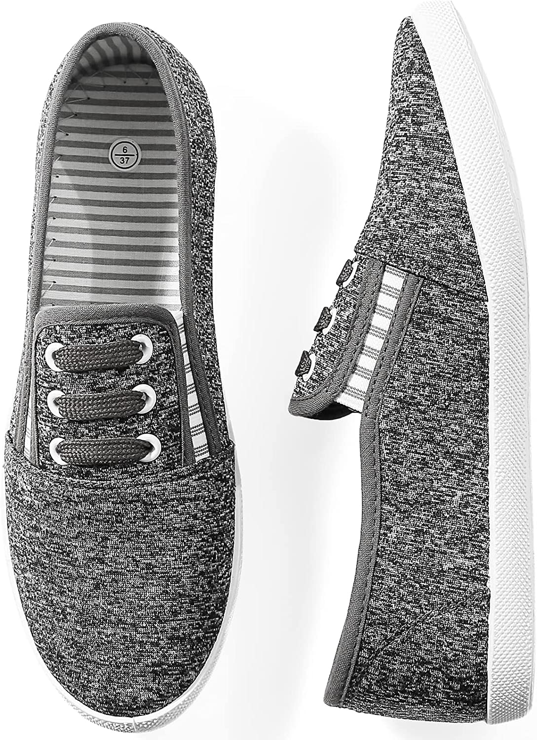 kufeiti Women’s Canvas Slip On Shoes Sneakers for Women Fashion Comfortable White Black Elastic Sneakers for Women 