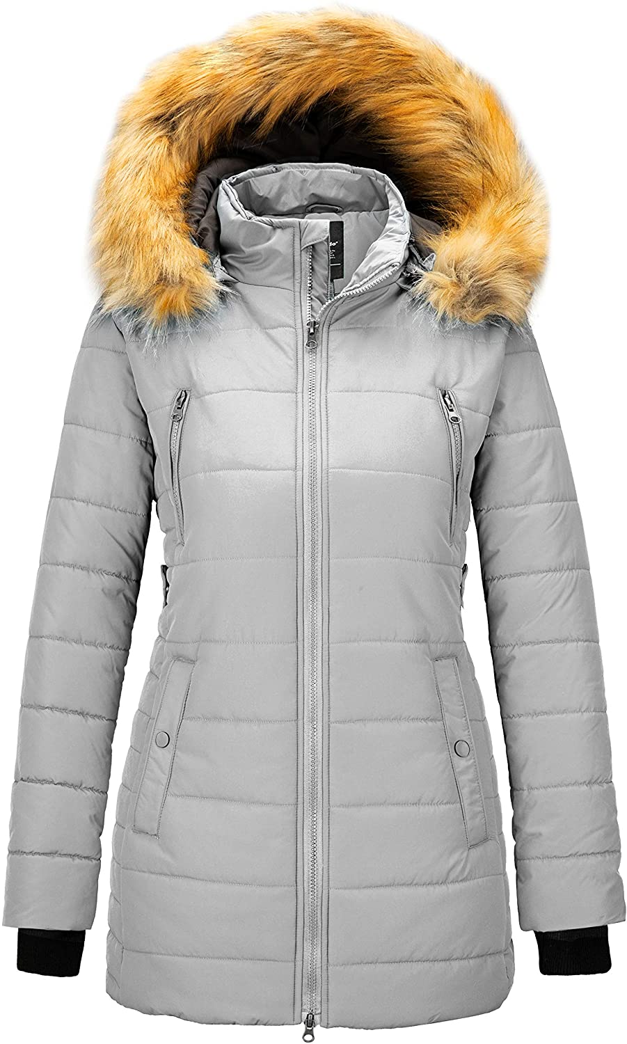 Wantdo Womens Warm Winter Coat Thicken Puffer Coats with Removable Fur Hood