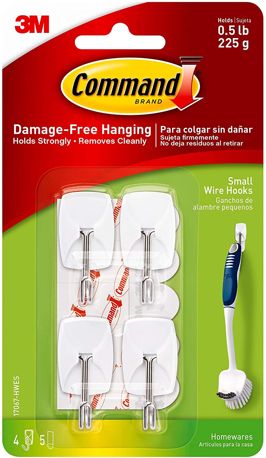 3M Command Small Wire Hooks 16 Hooks 24 Strips Hangers Organize Damage-Free