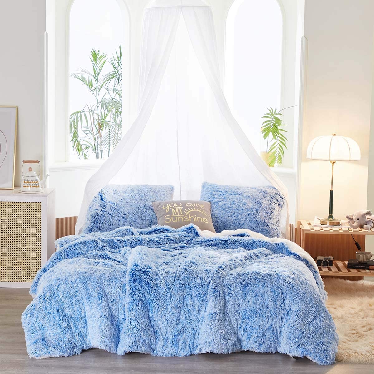 Uozzi Bedding Faux Fur Plush Shaggy Comforter Set Queen Alternative