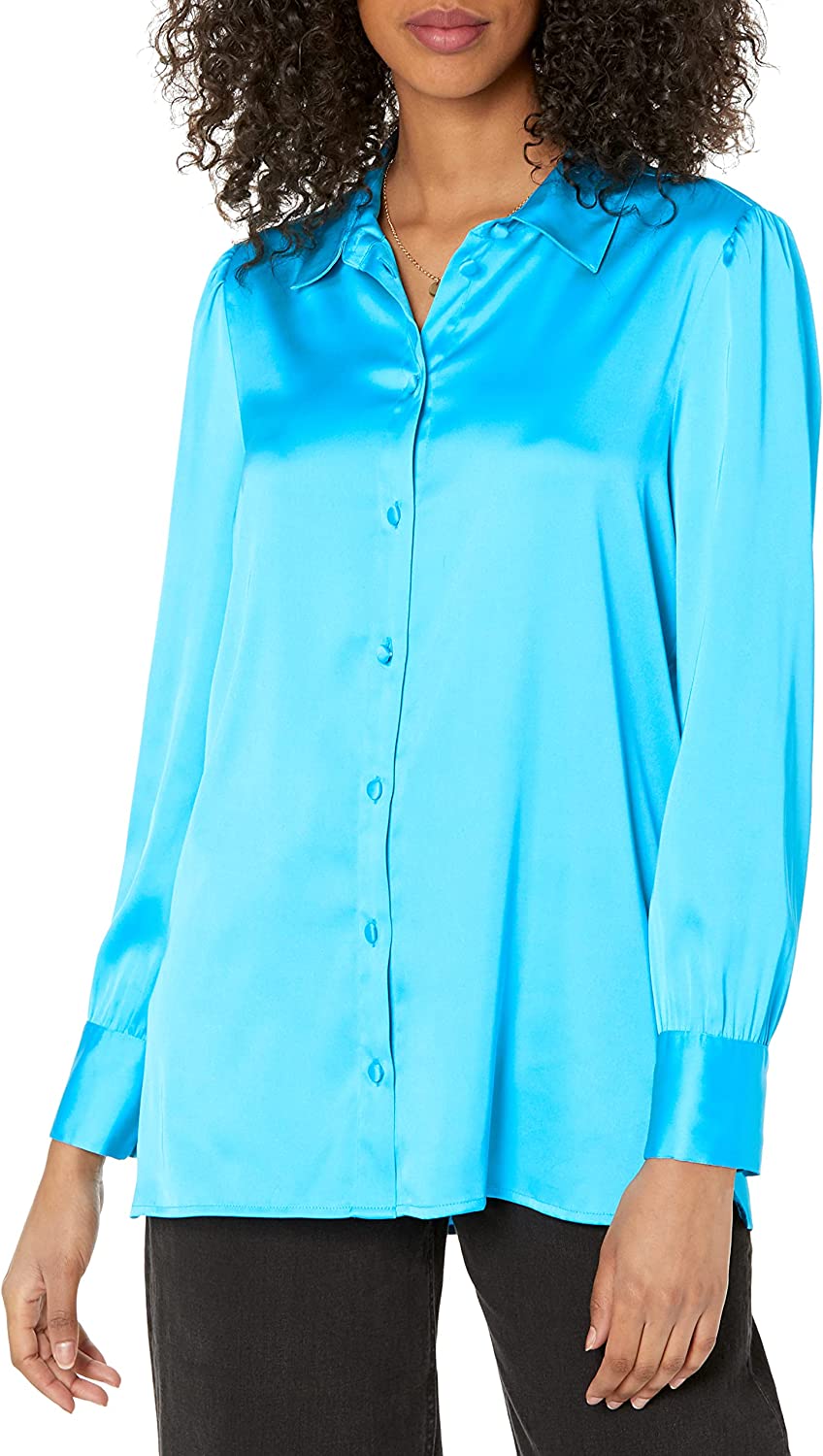The Drop Women's @lucyswhims Long Sleeve Button Down Stretch Satin Shirt,  Ocean Blue, XXS : : Clothing, Shoes & Accessories