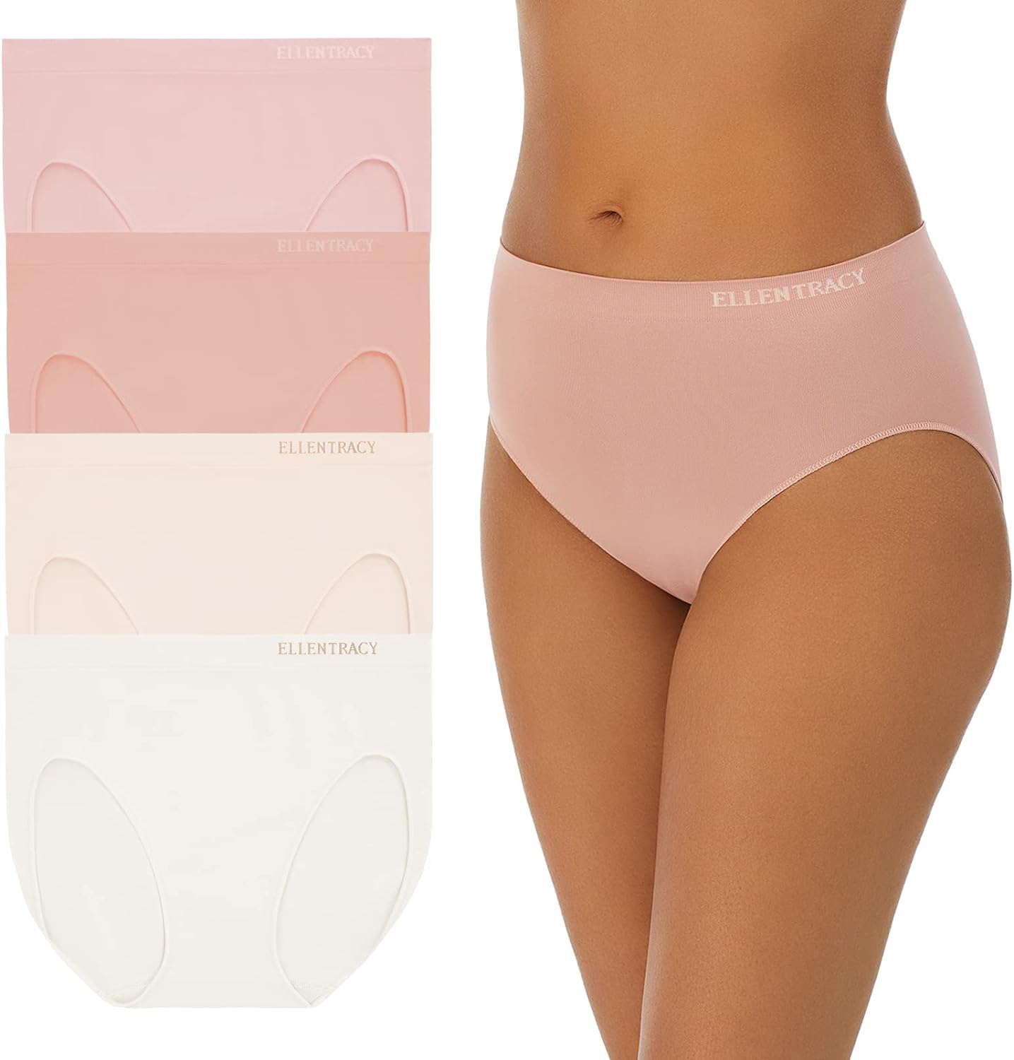 ELLEN TRACY Women’s Hi Cut Brief Panties Breathable Seamless Underwear  4-Pack Mu