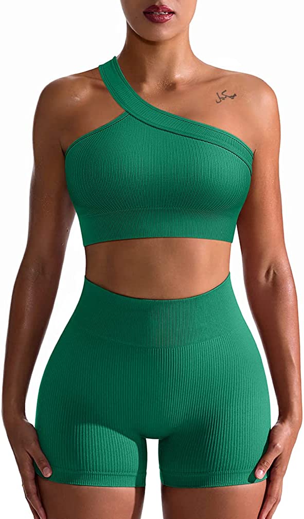 OQQ Workout Outfits for Women 2 Piece Seamless Ribbed High Waist Leggings  with S