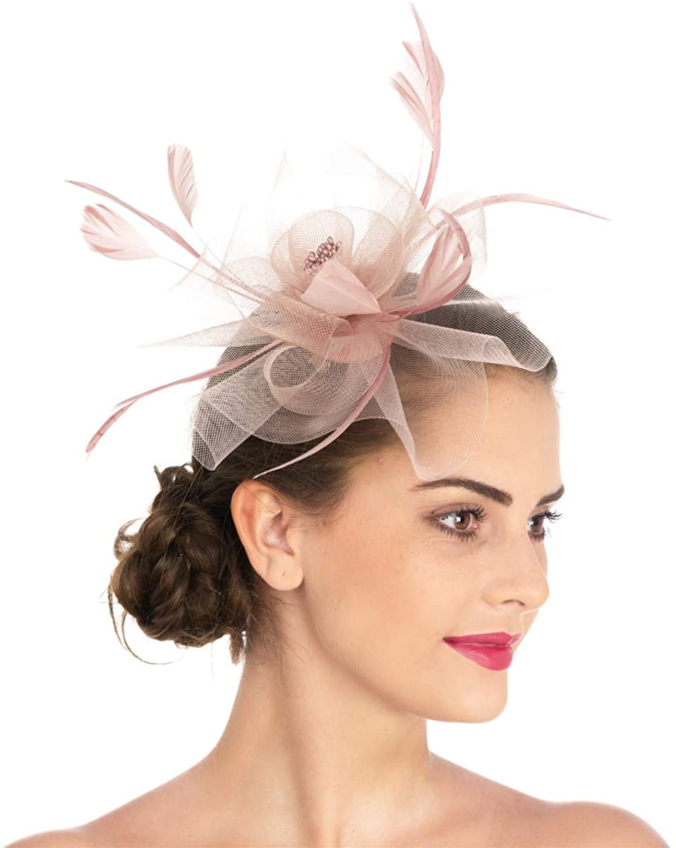 Women Girl Fascinators Hair Clip Hairpin Hat Feather Cocktail Wedding Party LH 