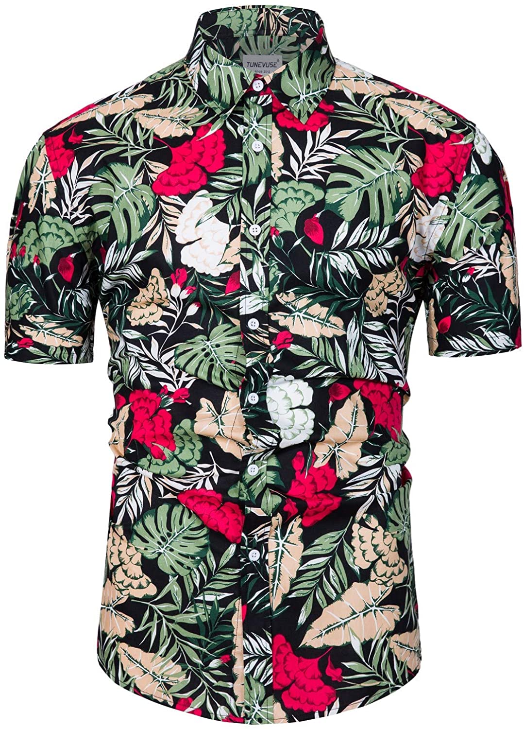 TUNEVUSE Mens Hawaiian Short Sleeve Shirt Suits Flower Print Suits Tropical 2PC Sets Button Down Shirts and Shorts Outfit 