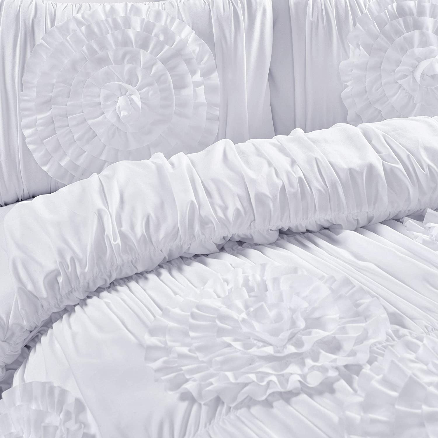 Lush Decor Serena Comforter Ruched Flower 3 Piece Set, King, White | eBay