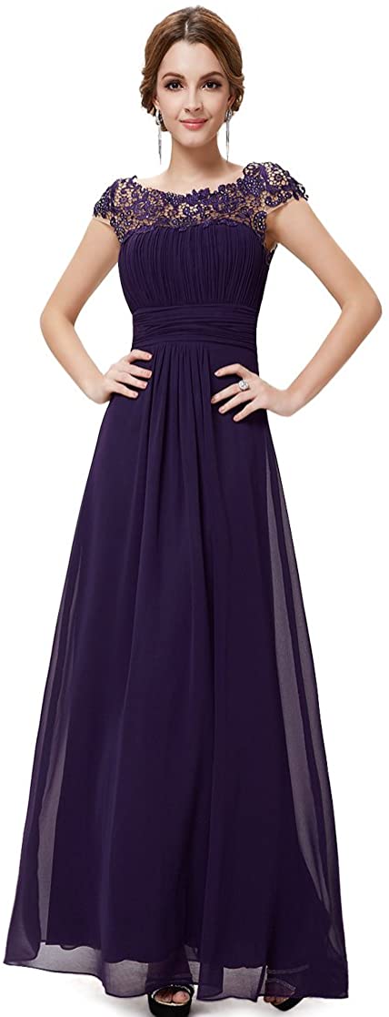 Ever-Pretty Womens Cap Sleeve Lace Neckline Ruched Bust Evening Gown 09993  | eBay