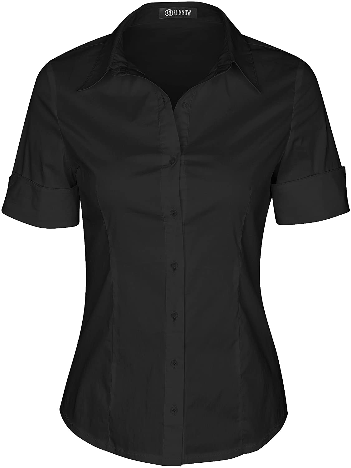 SUNNOW Womens Tailored Short Sleeve Basic Simple Button-down Shirt with  Stretch : : Clothing, Shoes & Accessories