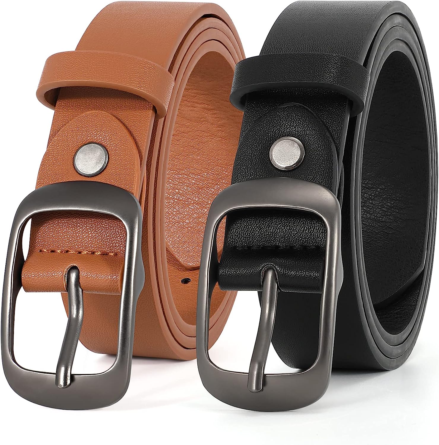 XZQTIVE 2 Pack Women Plus Size Leather Belts Fashion Cowhide Waist Belt  with Sol