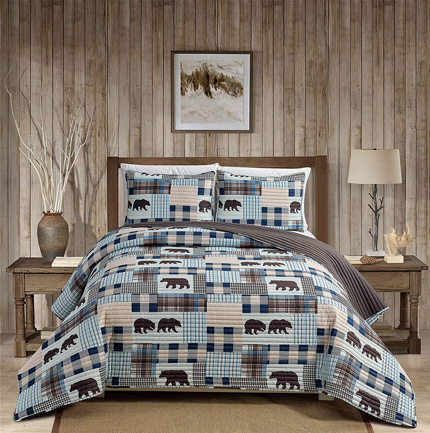 Details about   Rustic Modern Farmhouse Cabin Lodge Quilted Bedspread Coverlet Bedding Set with