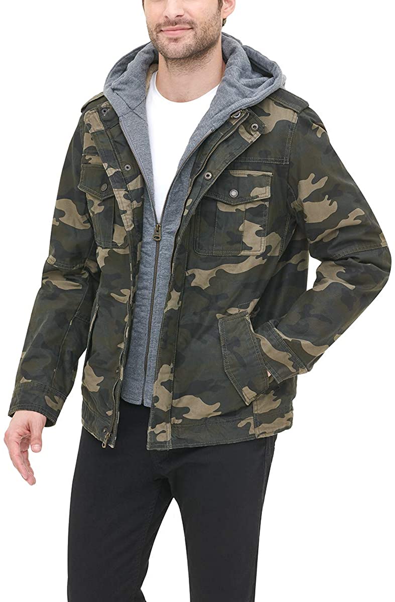 Levi's Men's Washed Cotton Military Jacket with Removable Hood (Standard  and Big | eBay