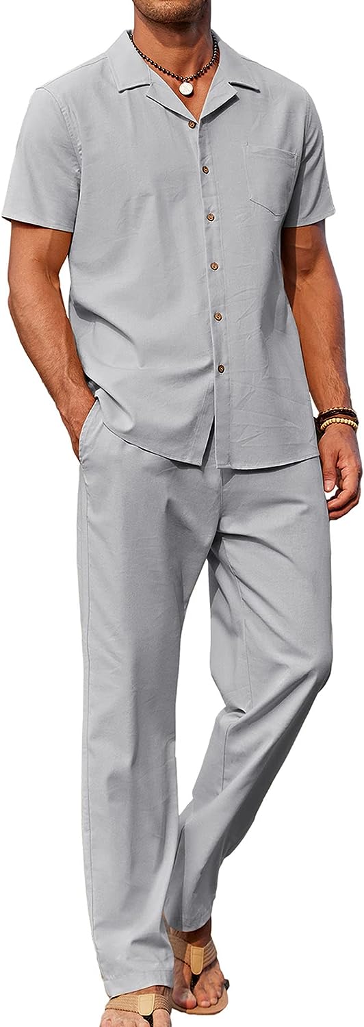 COOFANDY Men Matching Shirt and Pant Set Casual Short