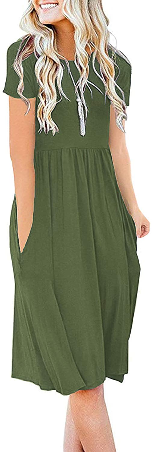 DB MOON Women Summer Casual Short Sleeve Dresses Empire Waist Dress with  Pockets | eBay