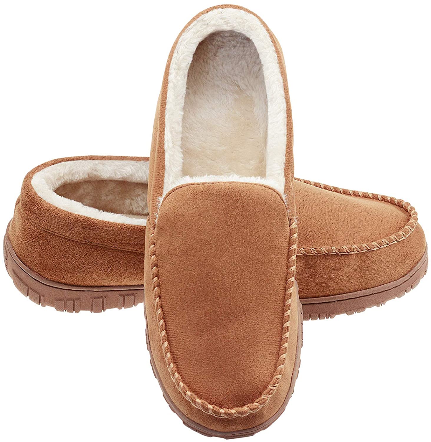 LULEX Moccasin Slippers for Men with Memory Foam Indoor Outdoor Sole Non Skid House Shoes 