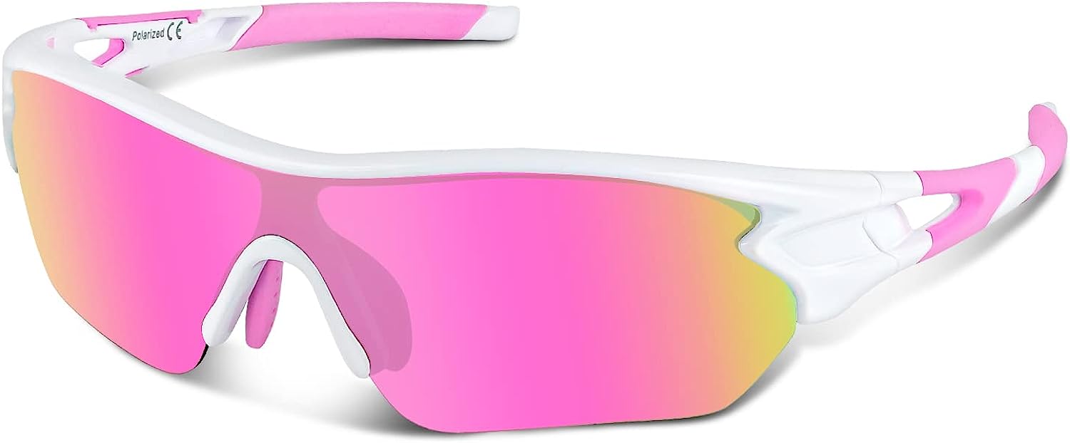 BEACOOL Polarized Sports Sunglasses for Men Women Youth Baseball Cycling Running Driving Fishing Golf Motorcycle Tac Glasses, White Red, Medium