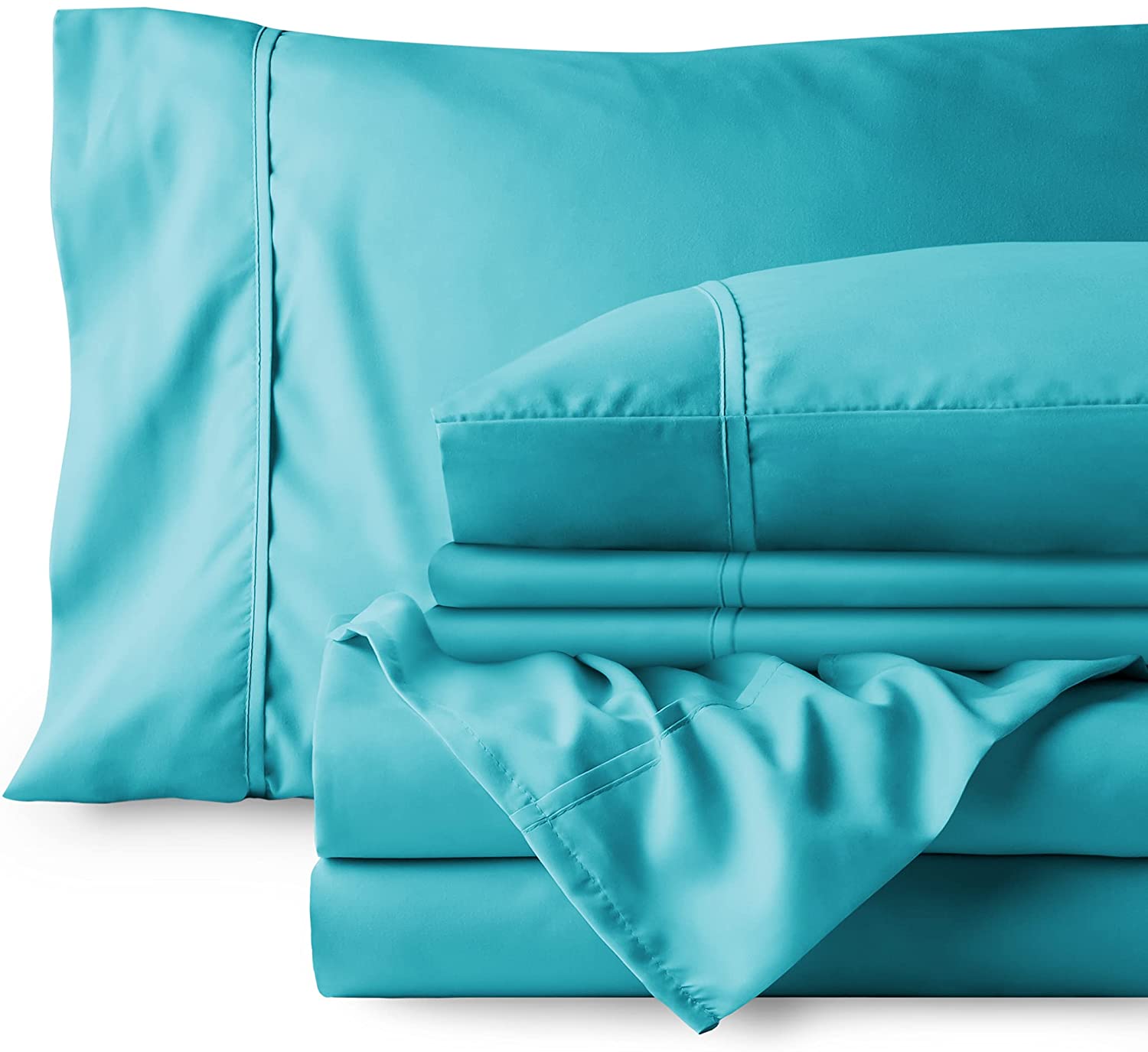 4 Pillowcases Bare Home 6 Piece 1800 Deep Pocket Bed Sheet Set Ultra Soft Hypoallergenic Queen, Dark Blue 