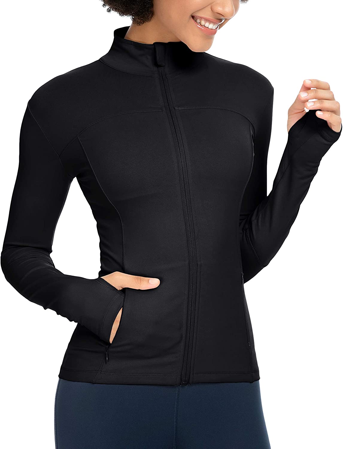 Yelete Women's Activewear Zip Up Workout Jacket w Hoodie, Charcoal