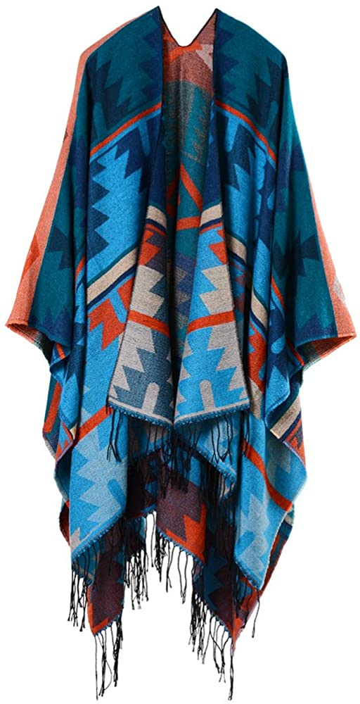 QBSM Women's Shawl Wrap Poncho Ruana Cape Open Front Cardigan Blanket Wraps for Fall and Winter 