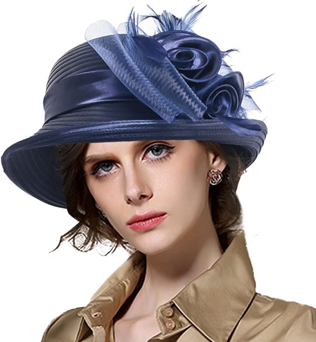 VECRY Lady Derby Dress Church Cloche Hat Bow Bucket Wedding Bowler Hats 