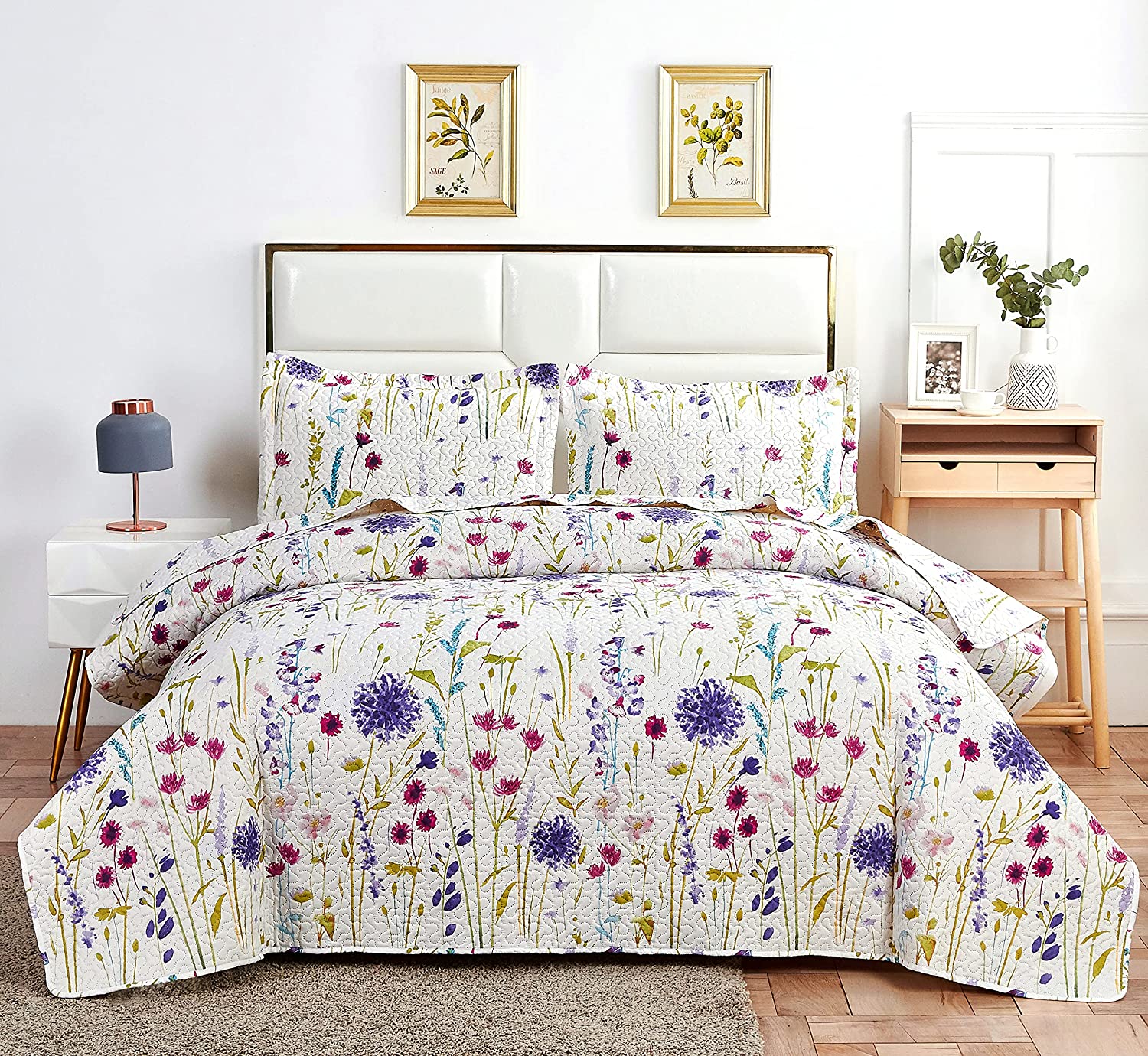 Bedspread Blooming Floral  3-Piece Reversible Bedding Quilt Set 