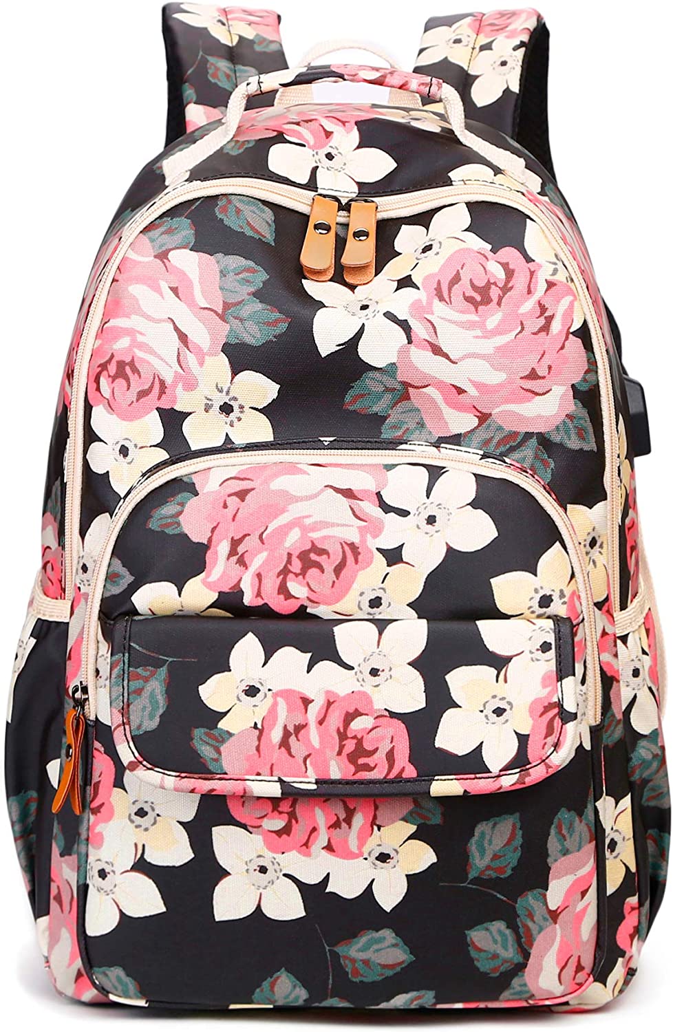 Leaper Cute Floral Canvas Backpack Laptop Backpack Casual Shoulder Bag  Satchel Daypack Pink