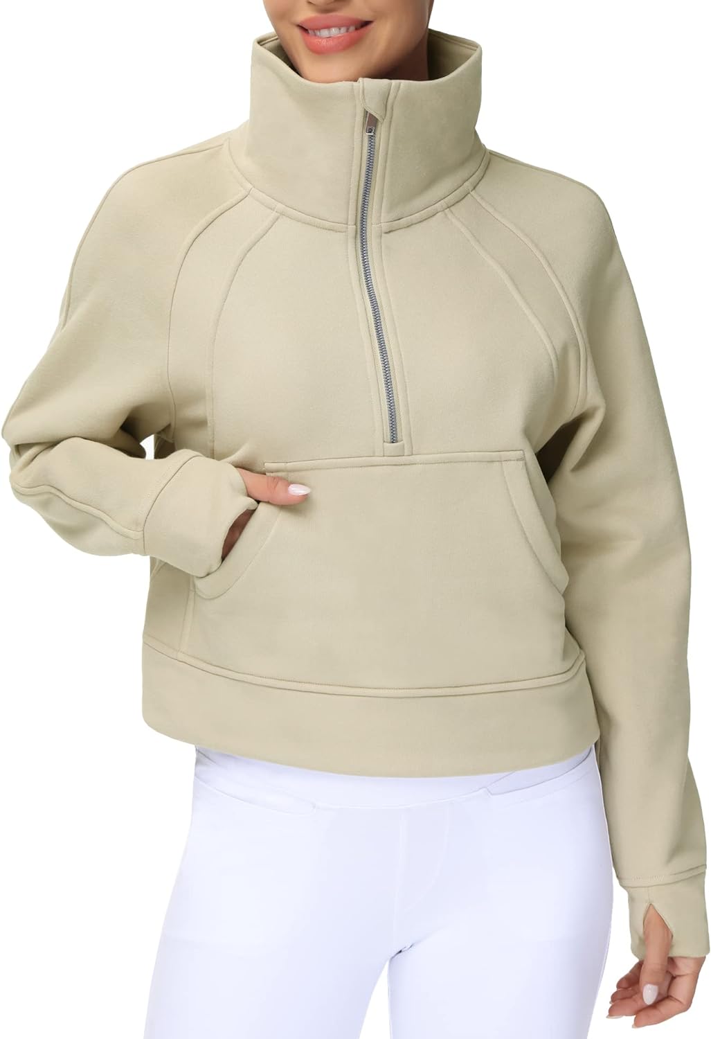 THE GYM PEOPLE Womens' Half Zip Pullover Fleece Stand Collar Crop  Sweatshirt wit