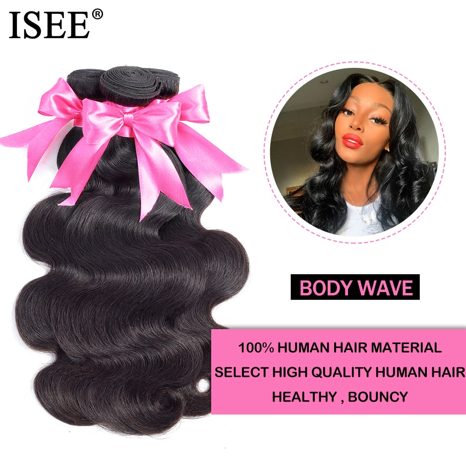 Body Wave Human Hair Bundles With Closure ISEE HAIR Bundles With Frontal Brazilian Body Wave Hair Weave Bundles With Closure-1