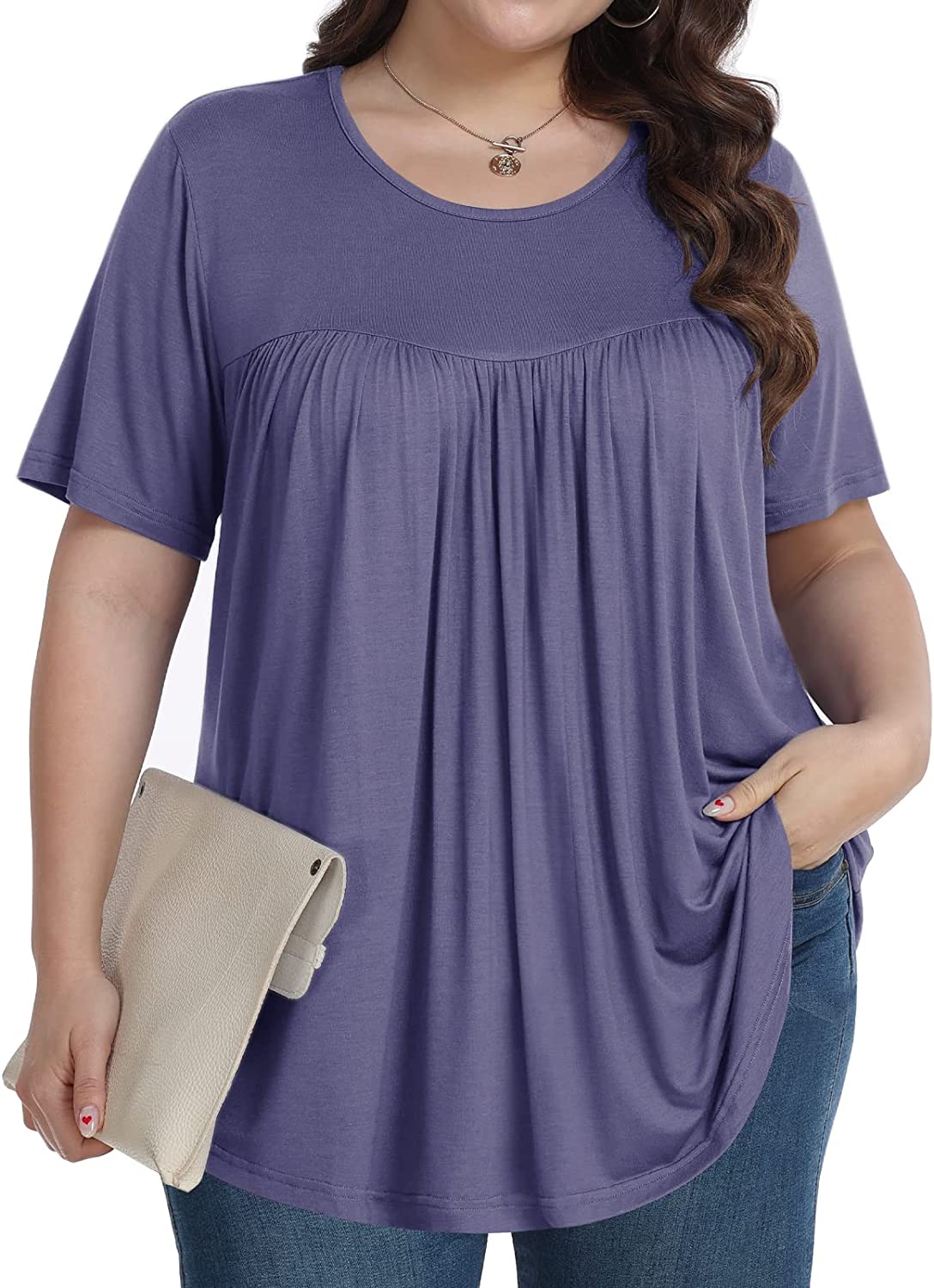 Tencede Womens Plus Size Tops Shirts Short Sleeve Crew Neck Tunic