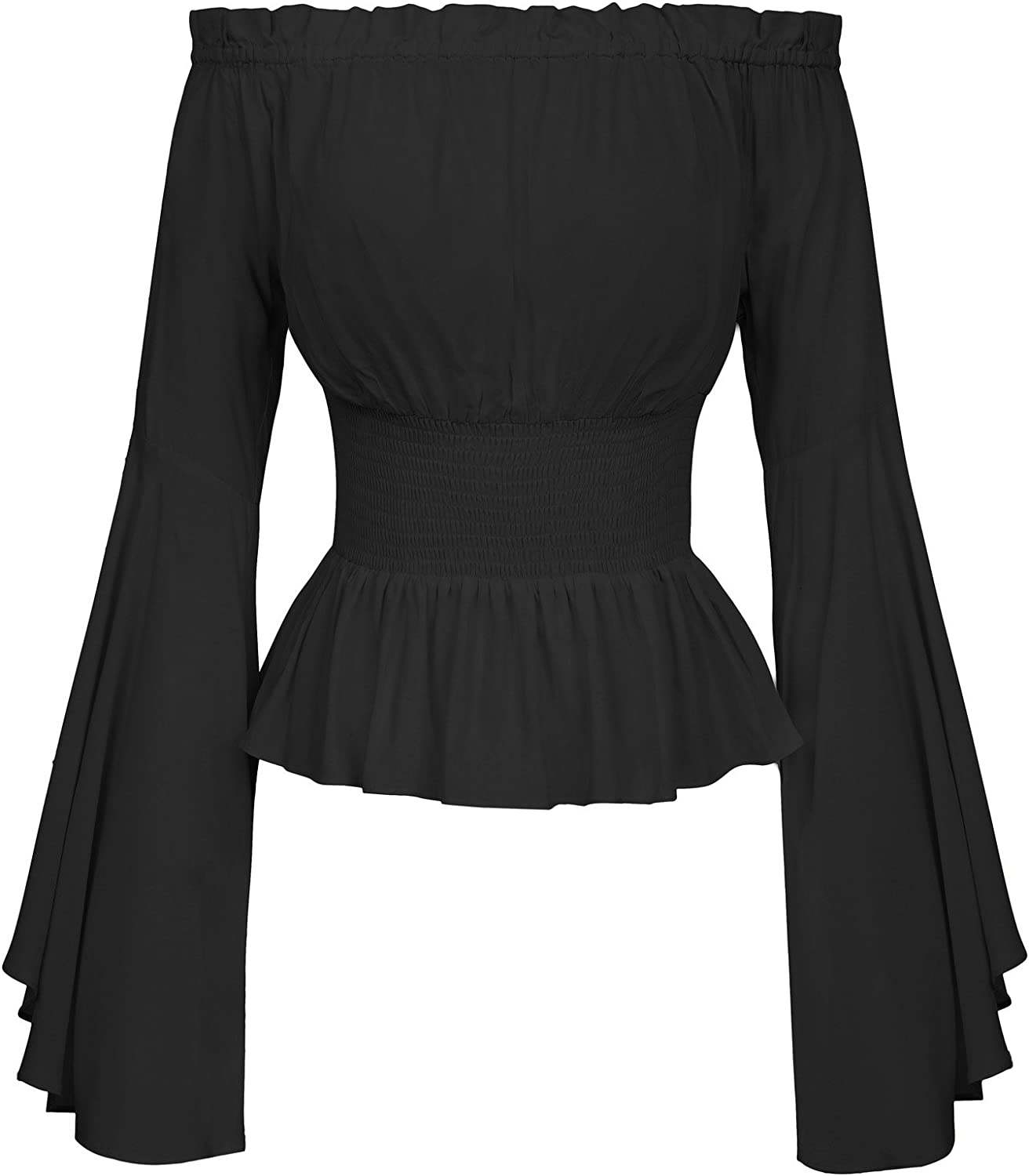 Belle Poque Womens Renaissance Gothic Blouse Bell Sleeves Ruffle Off  Shoulder Bo