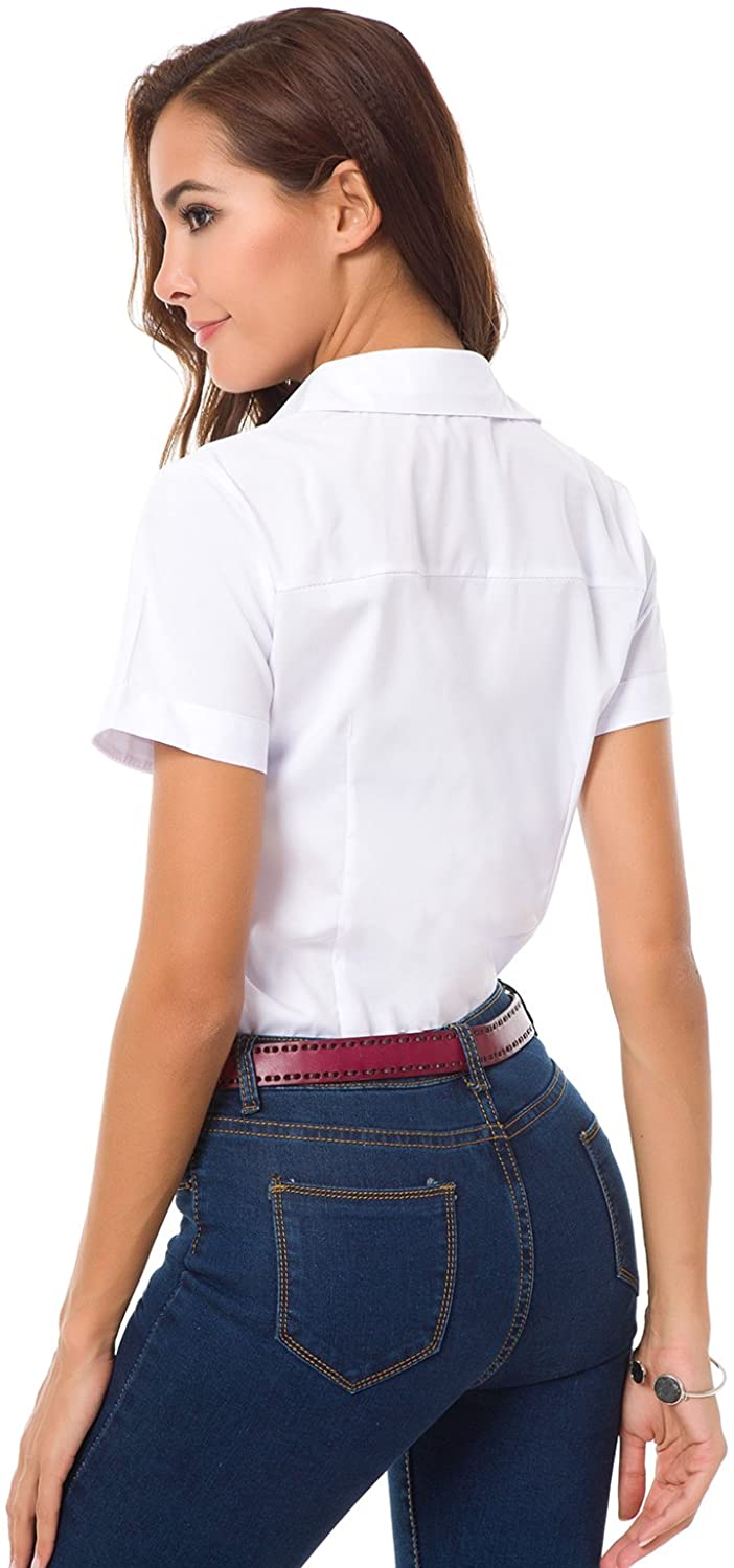 Atnlewhi White Button Down Shirt Womens Light Short Sleeve Blouse for ...